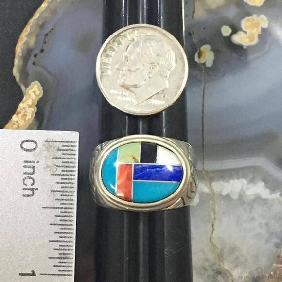 Carolyn Pollack Vintage Sterling Oval Multi-gemstone Inlay Shield Ring For Women - Picture 9 of 10